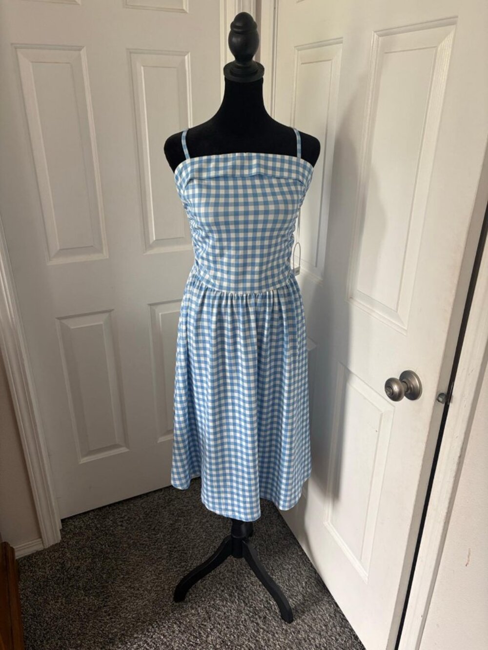 Blue Gingham Spaghetti-Strap
